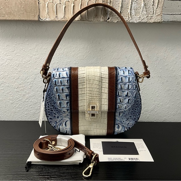 Brahmin Cynthia COASTAL BLUE ODYSEA Mixed Leather Crossbody / Shoulder Bag - Picture 1 of 10